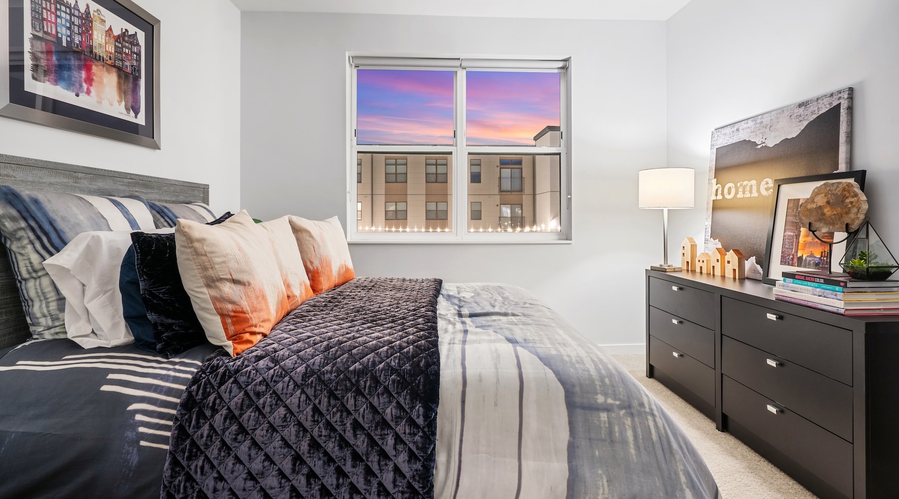 bedroom with bed and large windows